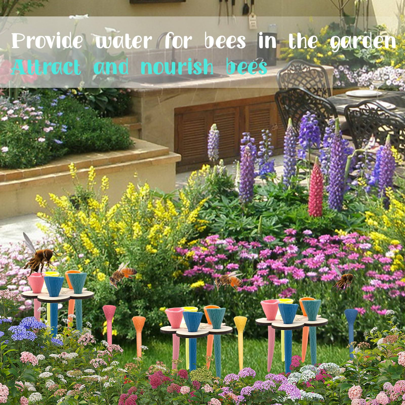 Bienen-Insekt-Trinkbecher,Bienenbecher, Bienen brauchen sichere Orte zum Trinken,Bienen brauchen sichere Trinkplätze,Durstige Bestäuber brauchen Trinkwasser(Farbe)