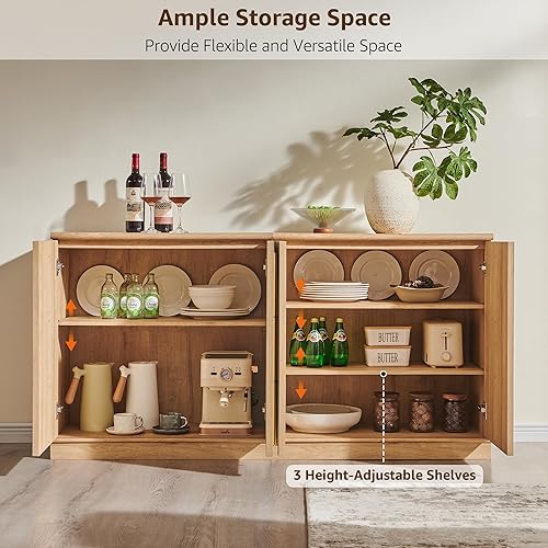 Miniatura 3 de ACCOHOHO Juego de 2 armarios tipo bufé, con almacenamiento y puertas arqueadas, aparador de madera de 63 pulgadas con estante ajustable, modernas