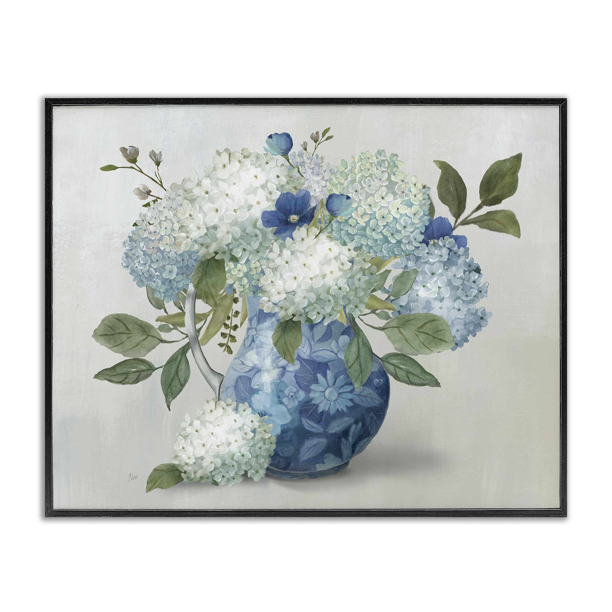 Stupell Industries Ornate Vase with Hydrangeas, Elegant Floral Bouquet Wall Art for Dining Room, 16 x 20 Inch Framed Giclée Print, by Nan, Made in USA Gift