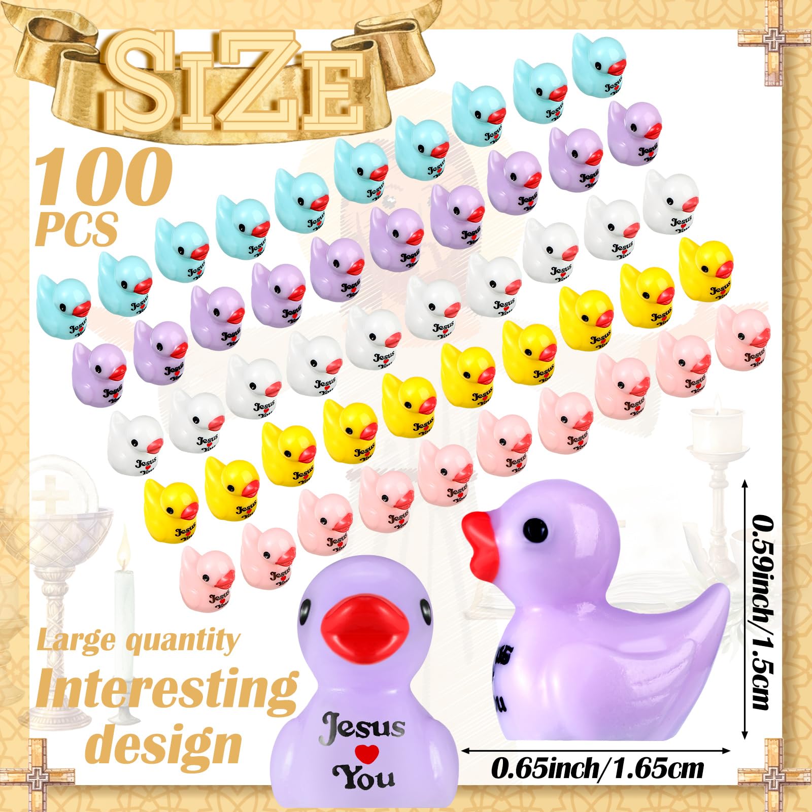 Lot De 50 Mini Canards Résine Jésus – 2 Cm – 5 Couleurs – Déco Pâques, Maison De Poupée, Récompenses