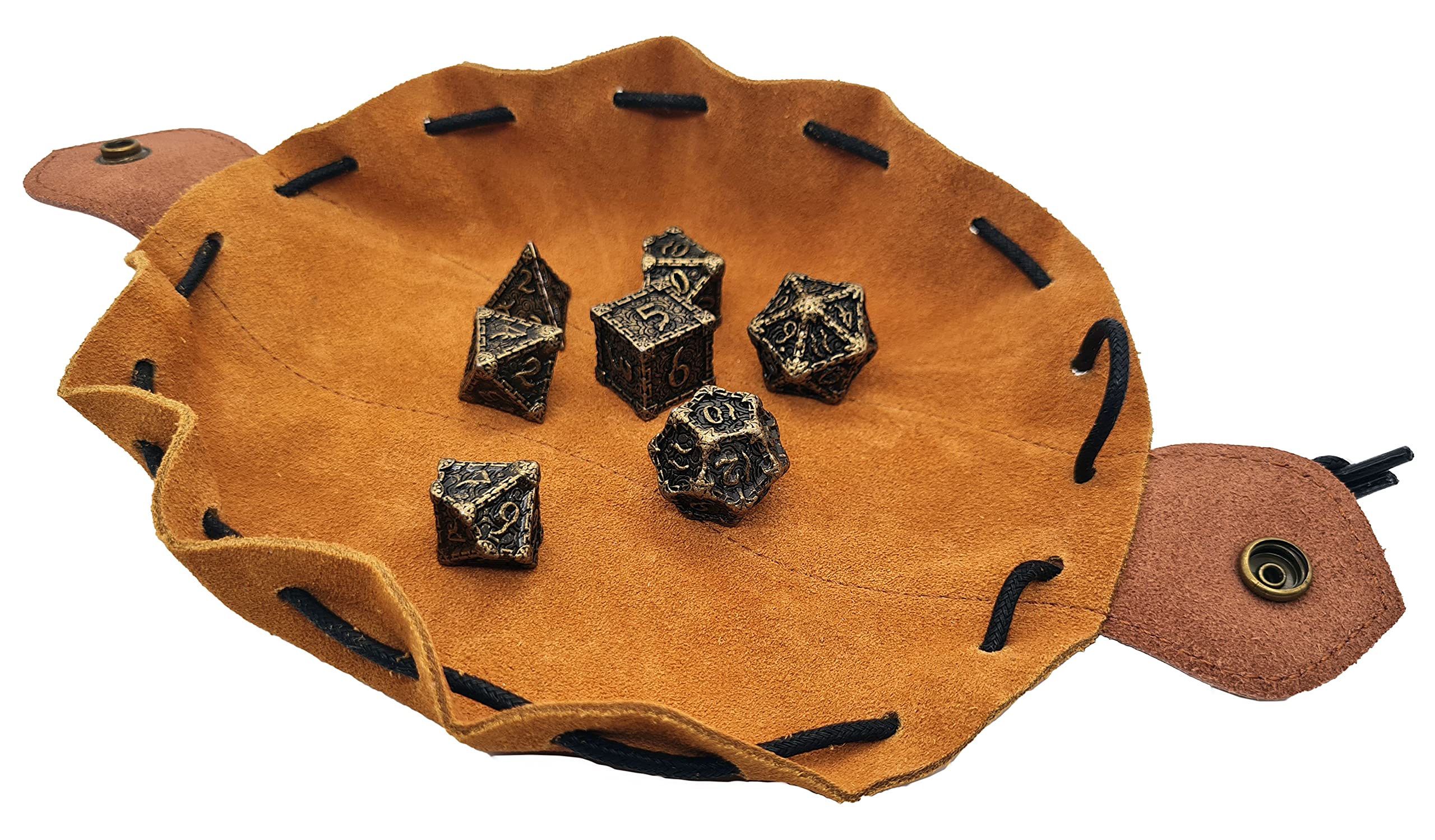 World of Dice - 2in1 Würfelbeutel und Würfelunterlage - Kunstleder, braun, Würfeltasche für DND Würfel