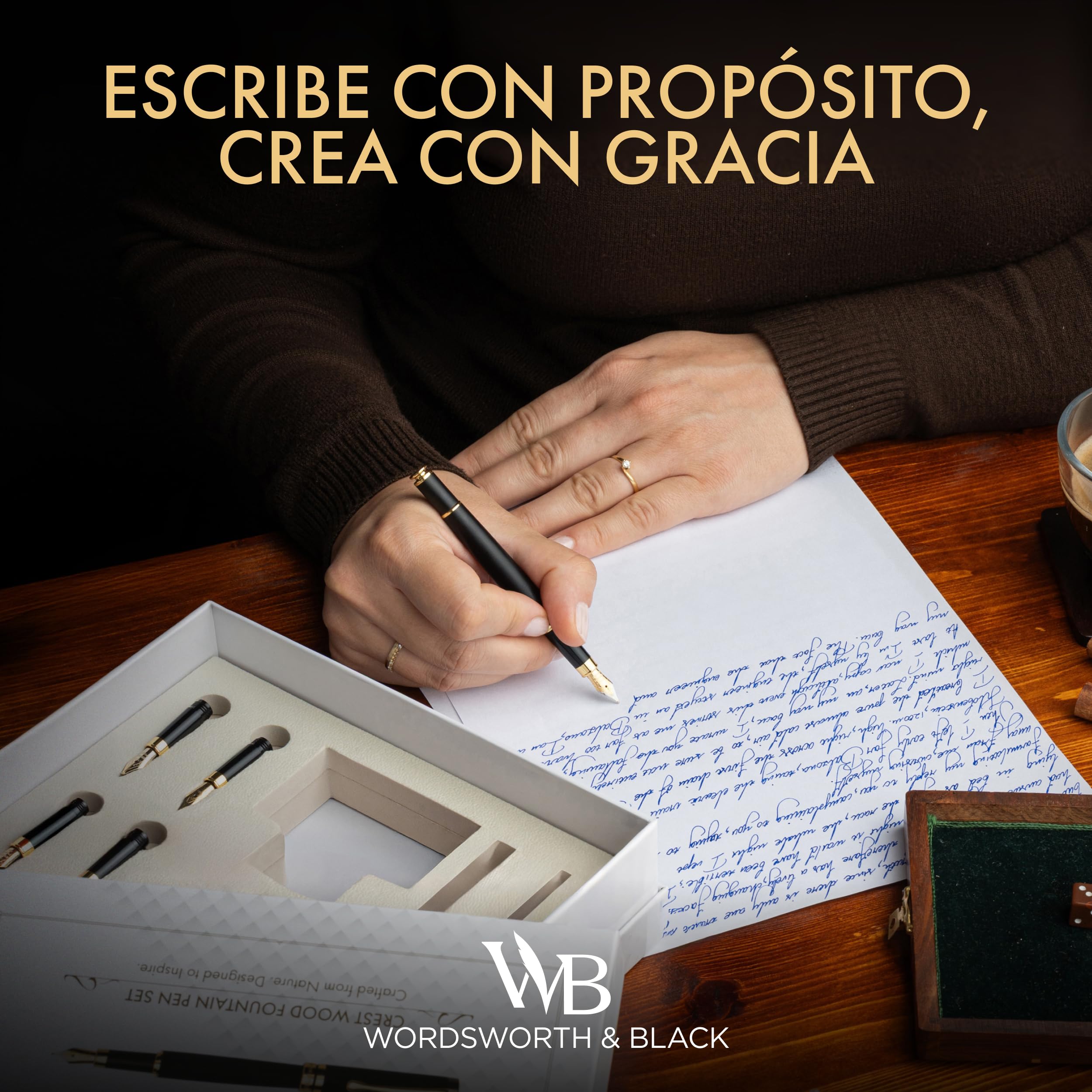 Wordsworth & Black Fountain Pen Gift Set, Incluye botella de tinta, 6 cartuchos de tinta, convertidor de recarga, 4 plumines de repuesto, bambú de lujo, caligrafía, plumas de escritura [Madera negra]