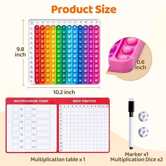 JoyCat Multiplication Chart, 9.8 x 10.2in Fidget Toys Times Table for Kids, Math Manipulatives Kindergarten 1st 2nd 3rd 4th 5th Grade, Stress Relieving