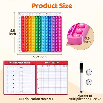 JoyCat Multiplication Chart, 9.8 x 10.2in Fidget Toys Times Table for Kids, Math Manipulatives Kindergarten 1st 2nd 3rd 4th 5th Grade, Stress Relieving