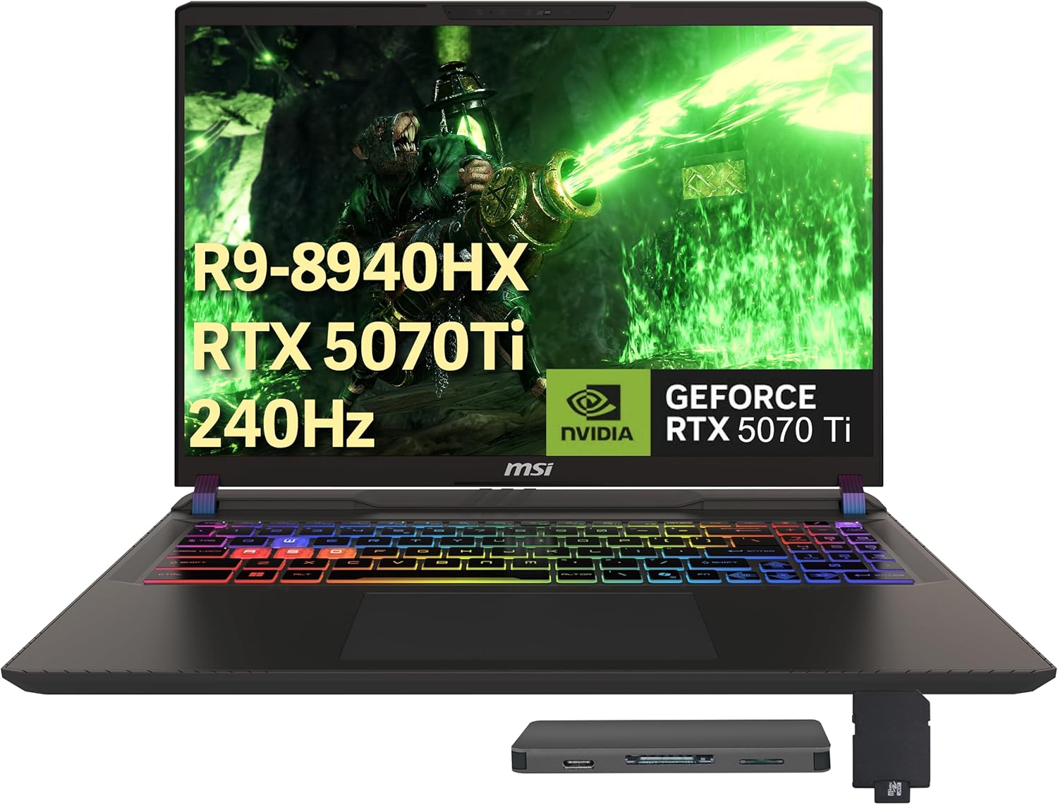 msi Vector 16″ 240Hz QHD+ Gaming Laptop, AMD Ryzen 9 8940HX, 64GB DDR5, 2TB PCIe SSD, GeForce RTX 5070 Ti, Copilot, RGB Backlit Keyboard, Wi-Fi 6E, Windows 11, Gray, 1TB Docking Station Set
