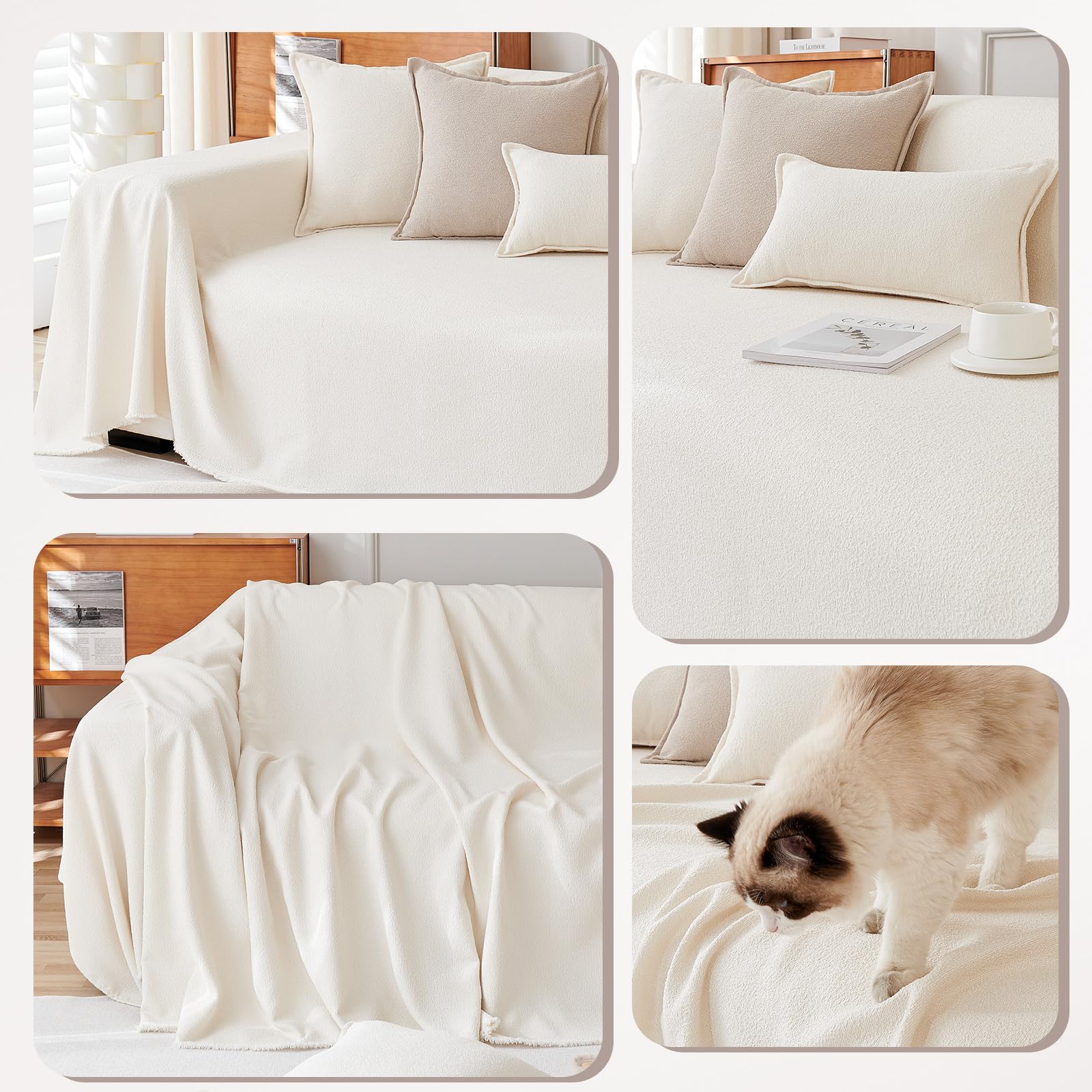 Plaid Cama Impermeable Funda Cubre Sofa Moderno Color Sólido, Protector de Sofa, A Prueba De Arañazos para Proteger El Sofá, Resistente a La Abrasión 180 * 260cm-Beige