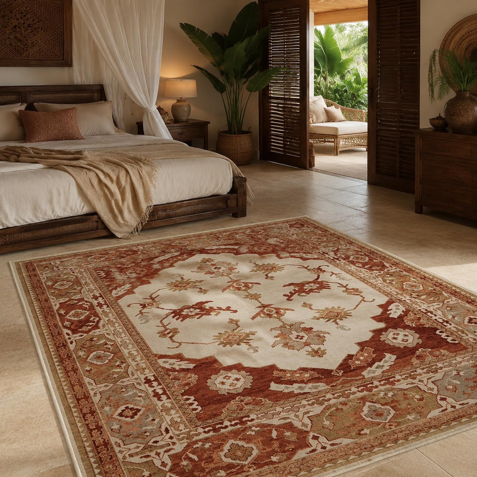 Tappeti quadrati, 120 x 120 cm, Rosso orientale bianco marrone grigio, Tappeto quadrato Salotto Camera Decorazione, Rugs Pelo Corto Lavabile Antiscivolo,