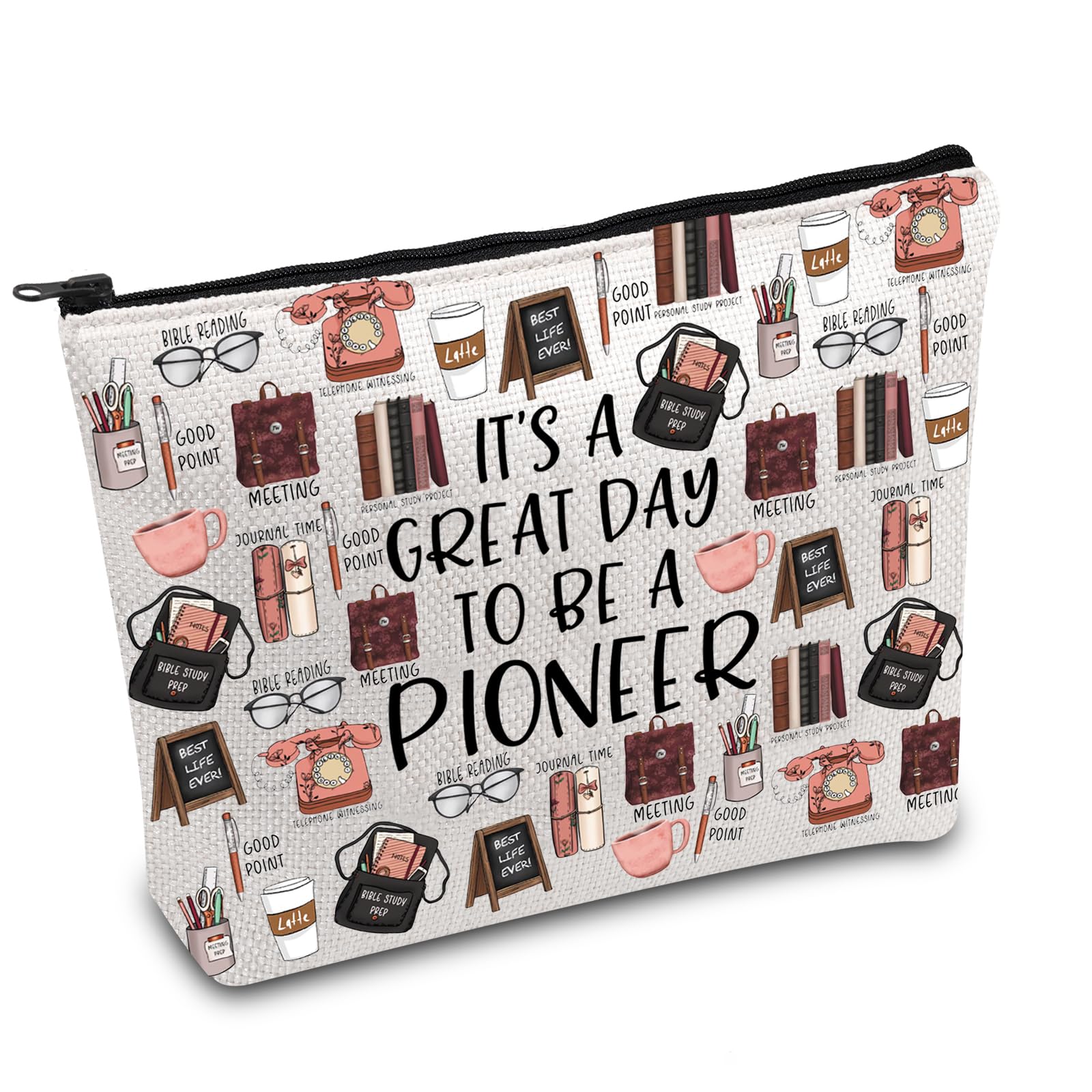 FOTAP JW Pioneer School Makeup Bag JW Gift JW Pioneer School Zipper Pouch Pioneer Students Gift Best Life Ever Gift (PIONEER), white