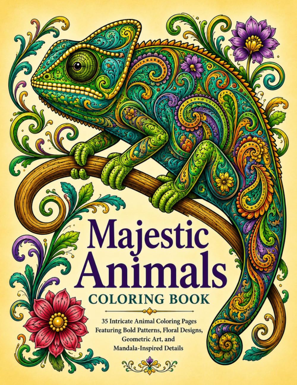 Majestic Animals Coloring Book: Bold Patterns, floral Designs, Geometric Art & Mandala-Inspired Details
