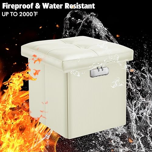 Miniatura 3 de Tamfile Otomana pequeña con almacenamiento, taburete plegable seguro ignífugo para documentos, reposapiés impermeable con cerradura, taburete corto