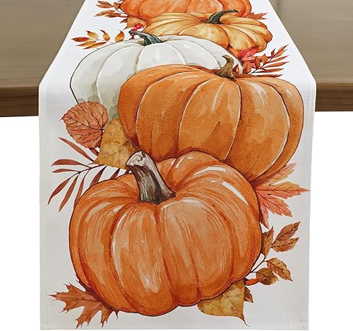 Miniatura 14 de Romanstile Juego de manteles individuales de otoño de 4 a 12 x 18 pulgadas, manteles individuales decorativos de calabaza naranja otoñal de Acción