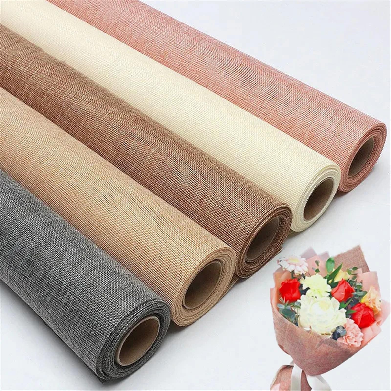 Blumen Papier 48 cm x 4,5 m Leinen Baumwolle Blume Geschenkpapier Wasserdicht Bouquet Verpackung Seidenpapier Hochzeit Geburtstag Party Verpackung Dekor(Pink)