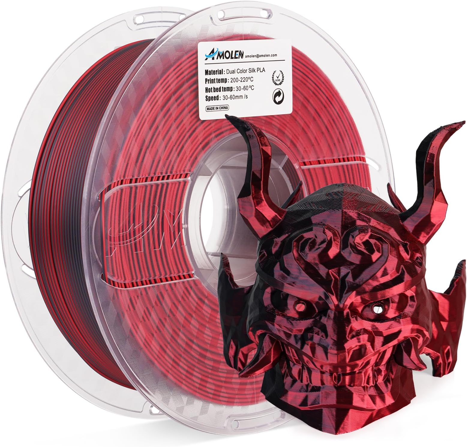 Silk PLA 3D Printer Filament, Silk Dual Color Red Black PLA Filament 1.75mm, Shiny Coextrusion PLA Filament, Color Change 3D Printing Filament 1KG/2.2lb