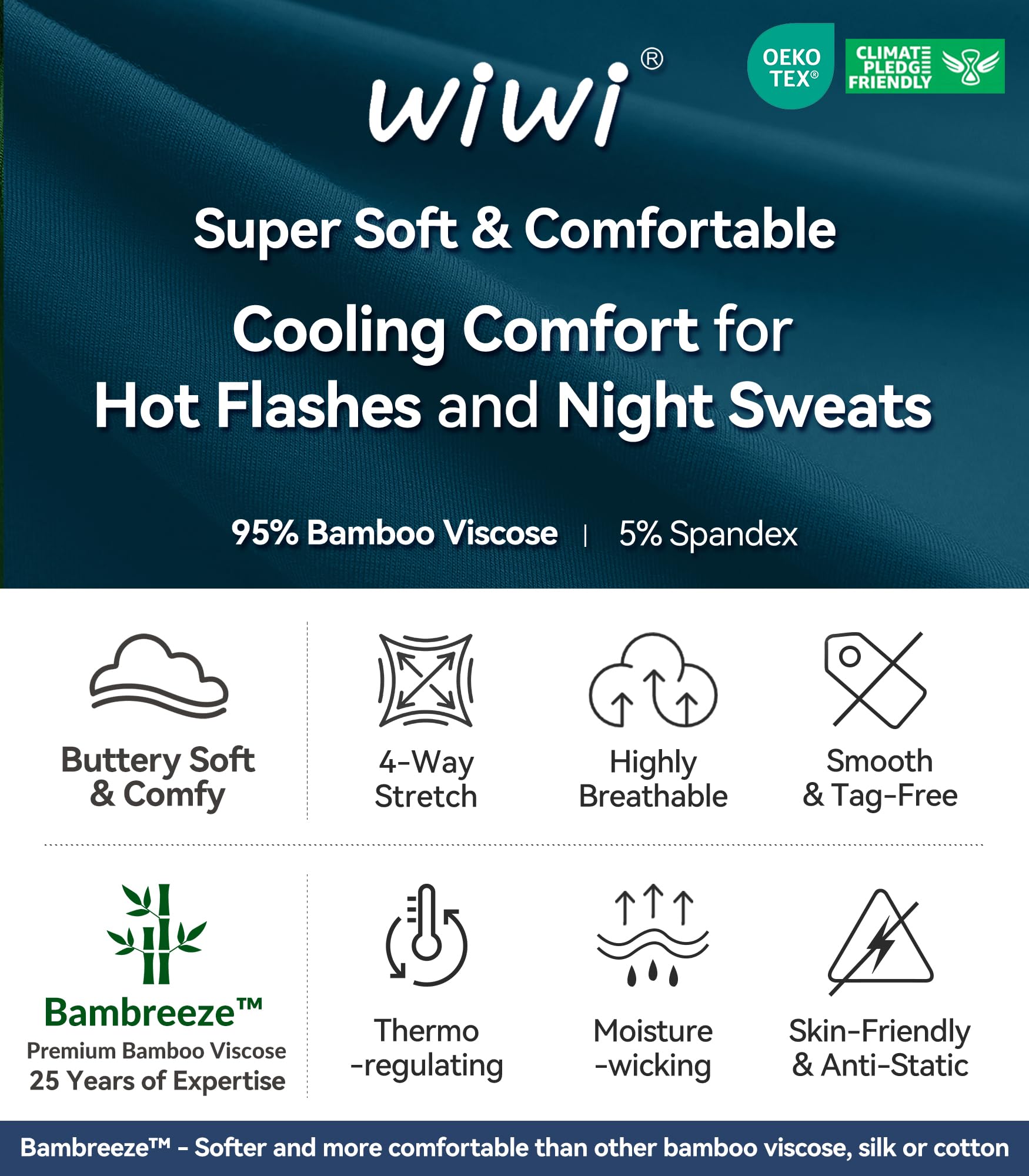 WiWi Conjunto de pijama casual de viscosa de bambú de manga corta con capris y cuello redondo, tallas S-XXL