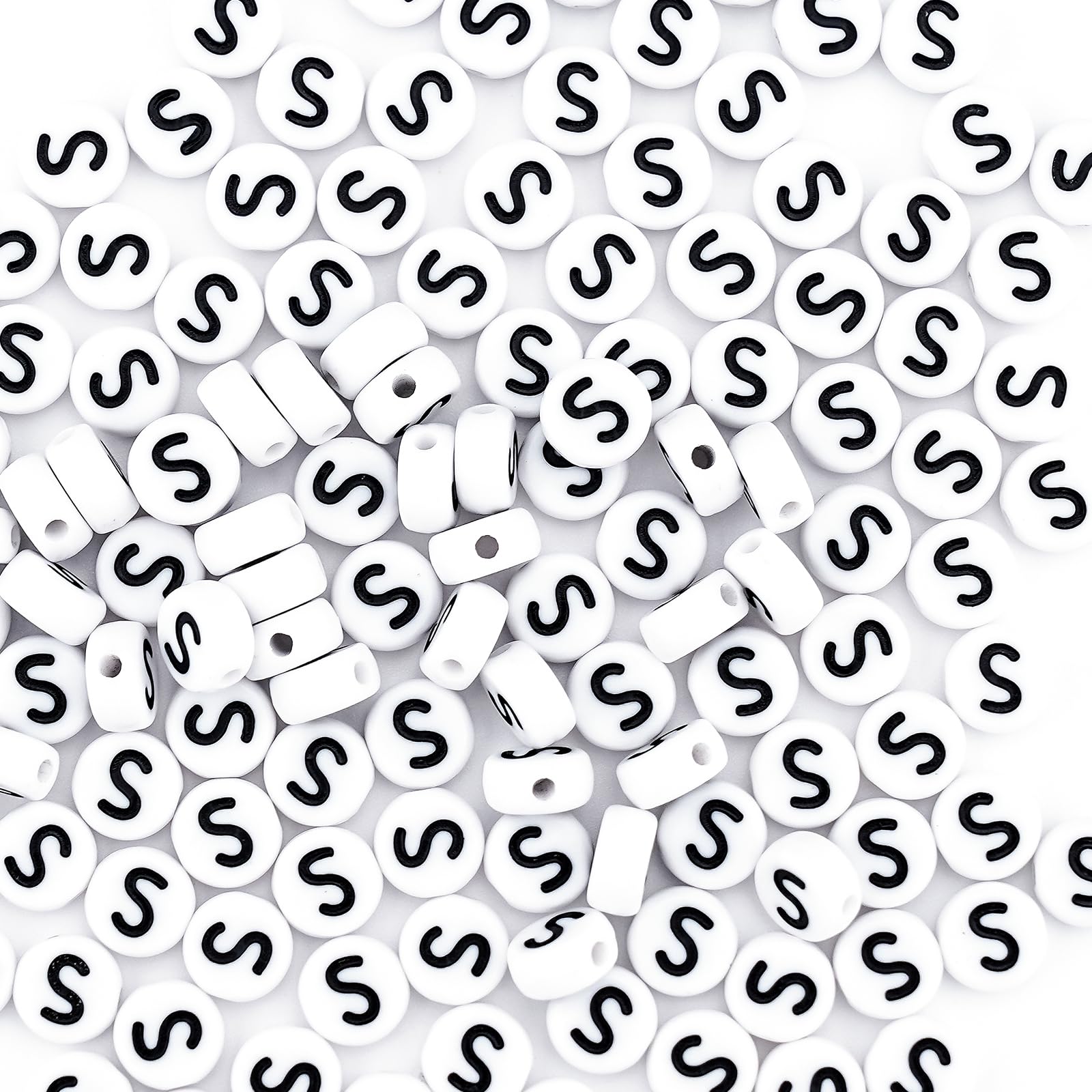Sunrica 300Pcs Round Letter Beads for Friendship Bracelets Making 4X7mm Individual White Alphabet Beads S