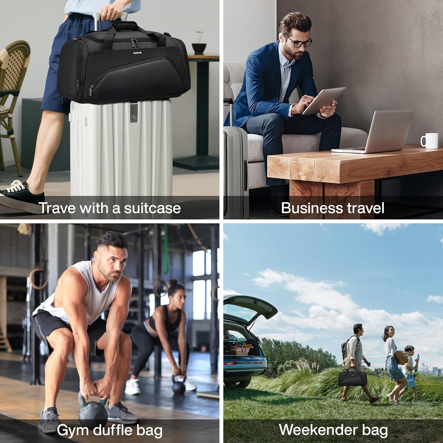 Hanke Carry On Luggage Airline Approved Duffle Bag for Travel, Multifunctional 3 In 1 Travel Duffel Bags for Traveling, 44L Weekender Overnight Gym Hiking Tote Bags for Men & Women.(Black) - Image 10