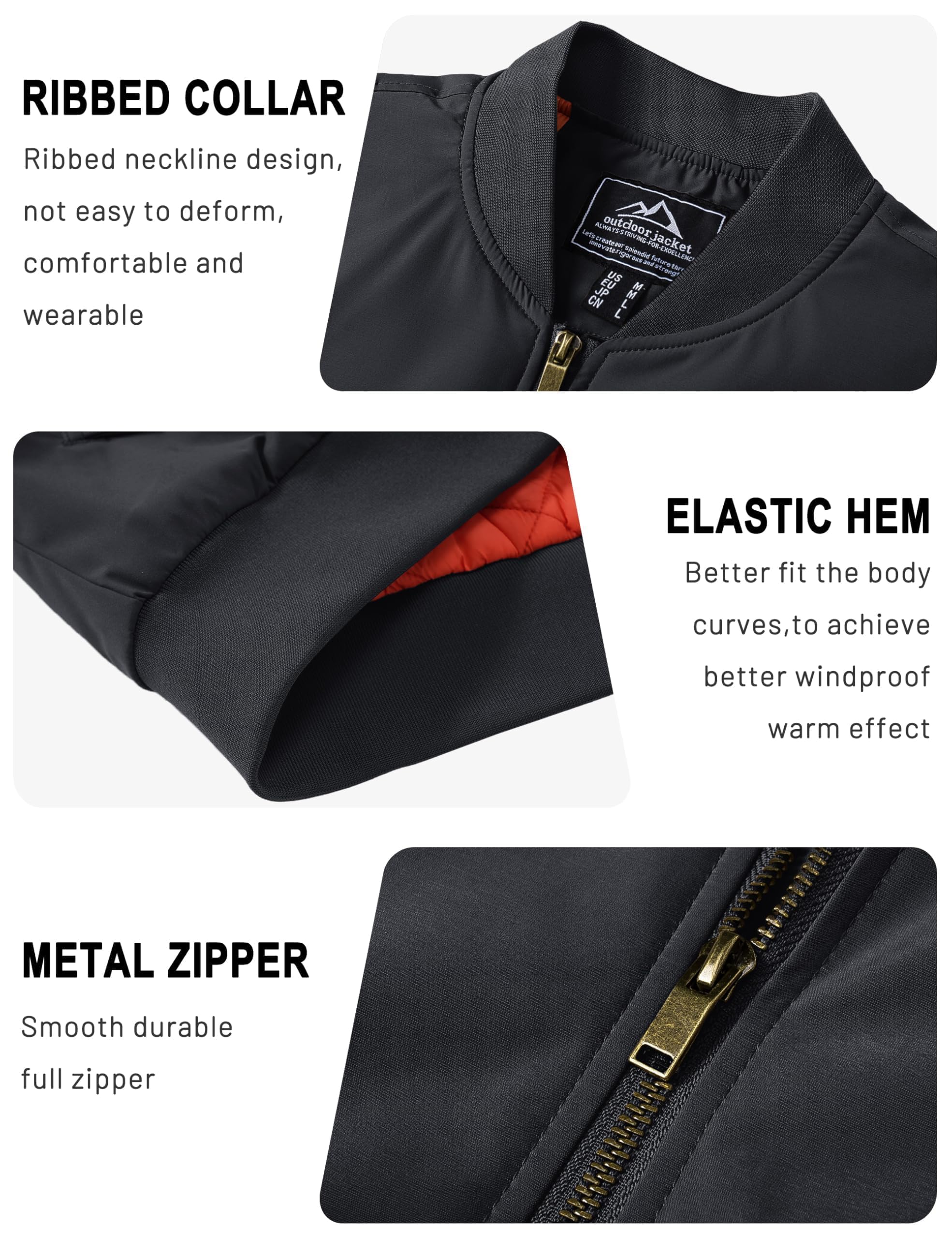 TACVASEN Uomo Giubbotto bomber Jacket Autunnale Calda Sportiva Tempo Libero Casual