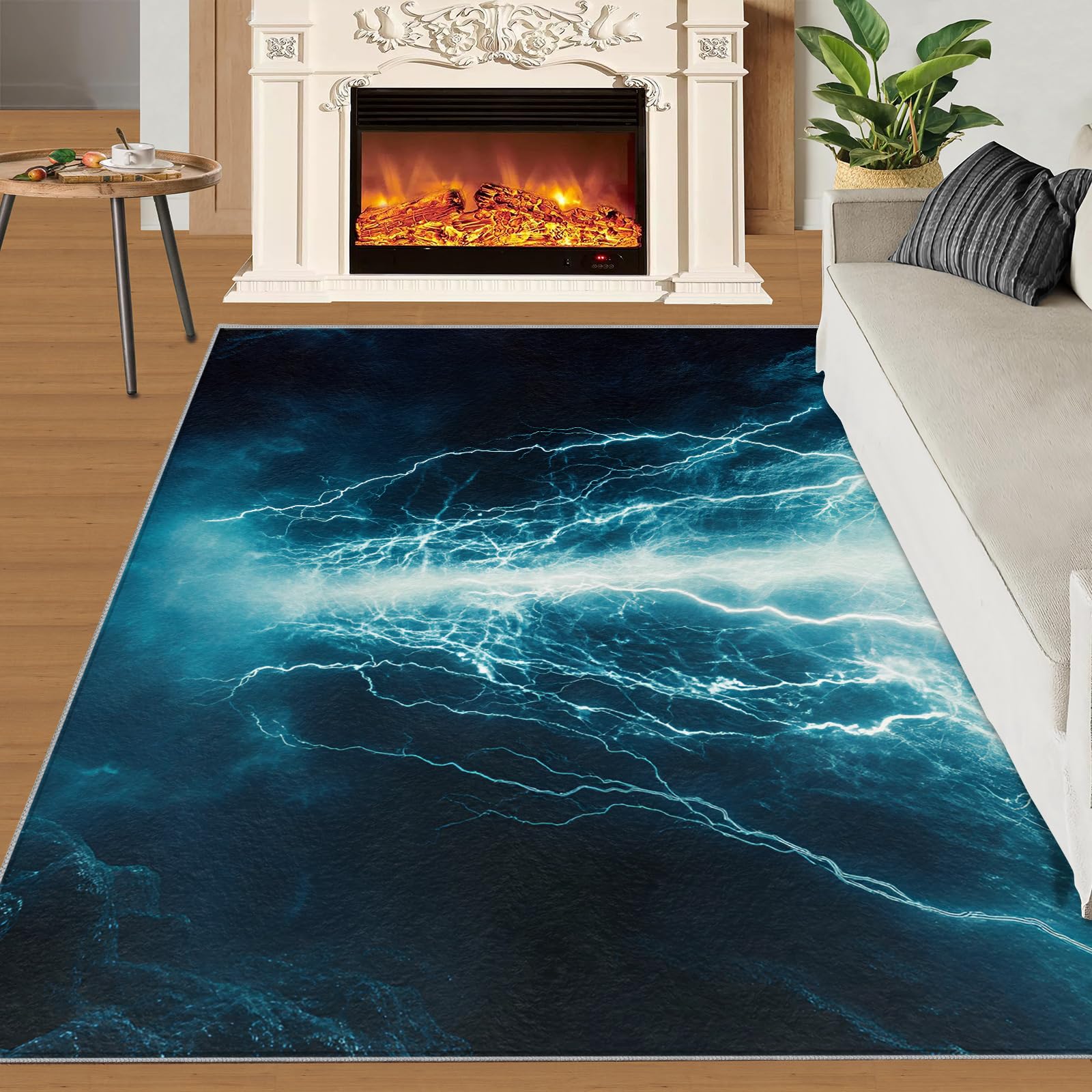 Tapis Lightning bleu glacier 180x200 cm lavable pour chambre