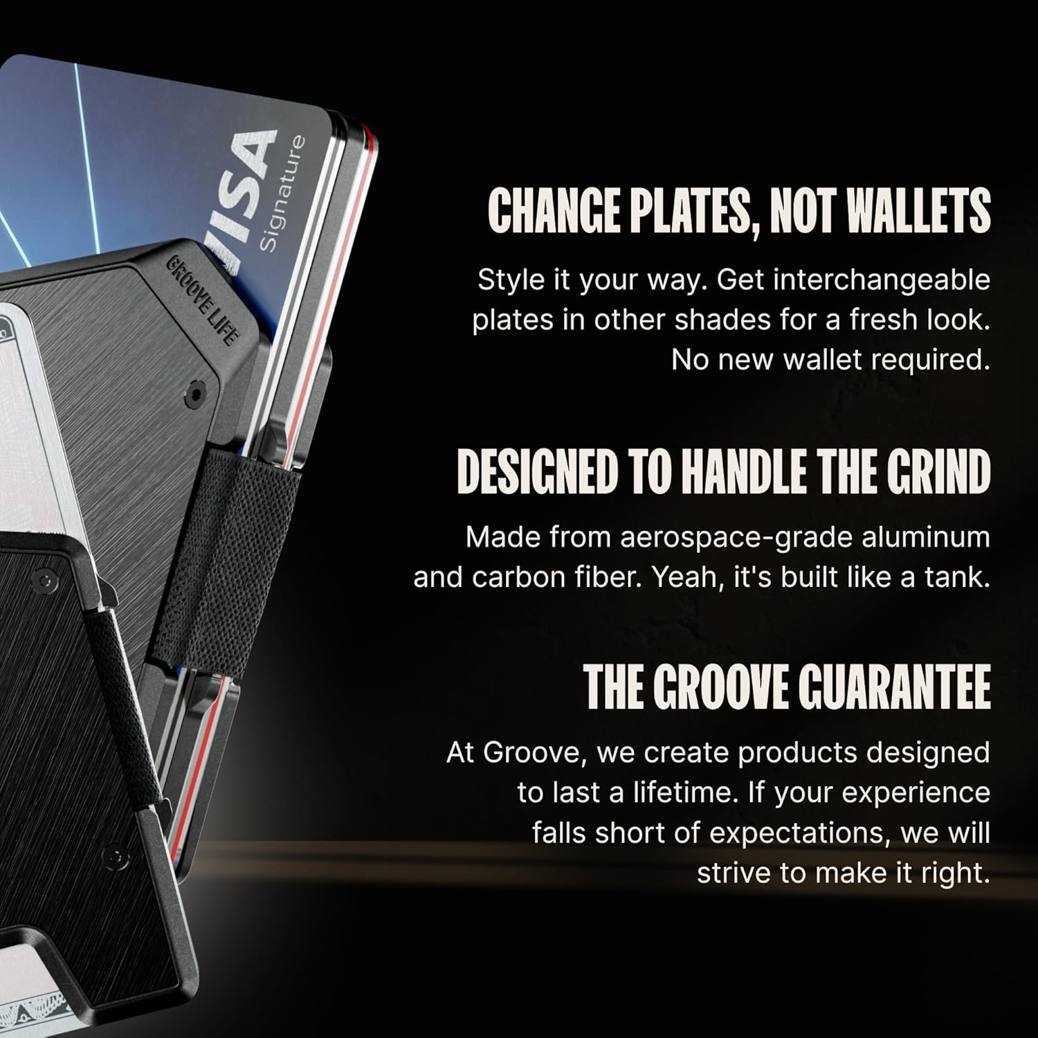 Groove Life Groove Wallet Stealth Black – Slim RFID Blocking Aluminum Wallet for Men, Minimalist Credit Card Holder with Hidden Cash Tray