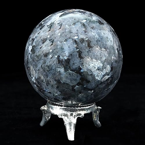Miniatura 9 de Crocon Bola de esfera de piedra larvikita de 1.969 in con soporte de metal, más de 1400 quilates, esfera de piedras preciosas curativas, figura de