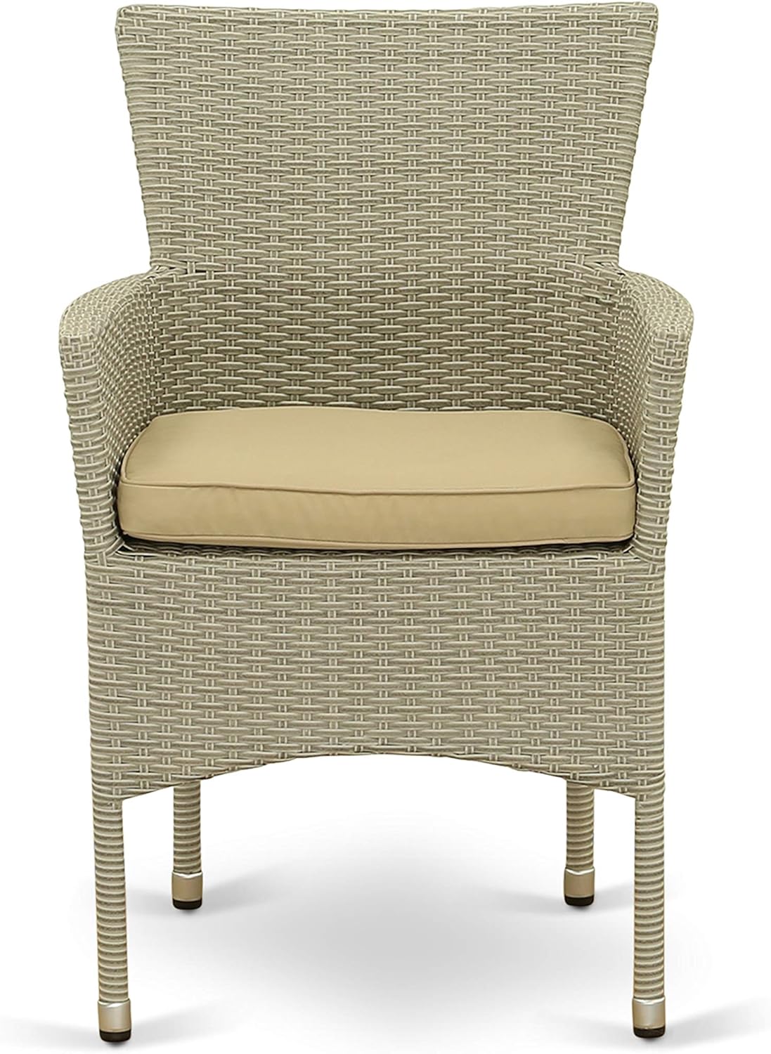 East West Furniture GUBK503A 5Pc Outdoor Natural Color Wicker Dining Set Includes a Patio Table and 4 Balcony Backyard Armchair with Linen Fabric Cushion : Everything Else