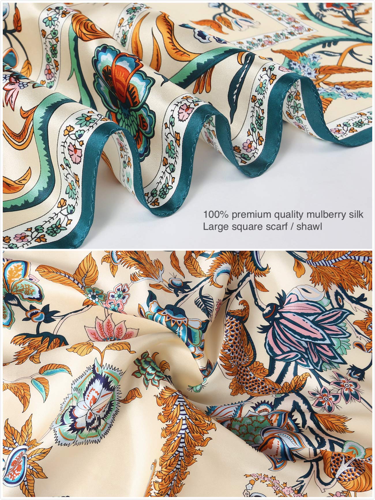 Jeelow 100% Luxurious Mulberry Silk Extra Large Square Scarf Shawl Wrap For Women 16 Mommes 42x42 Inch For Evening Dresses