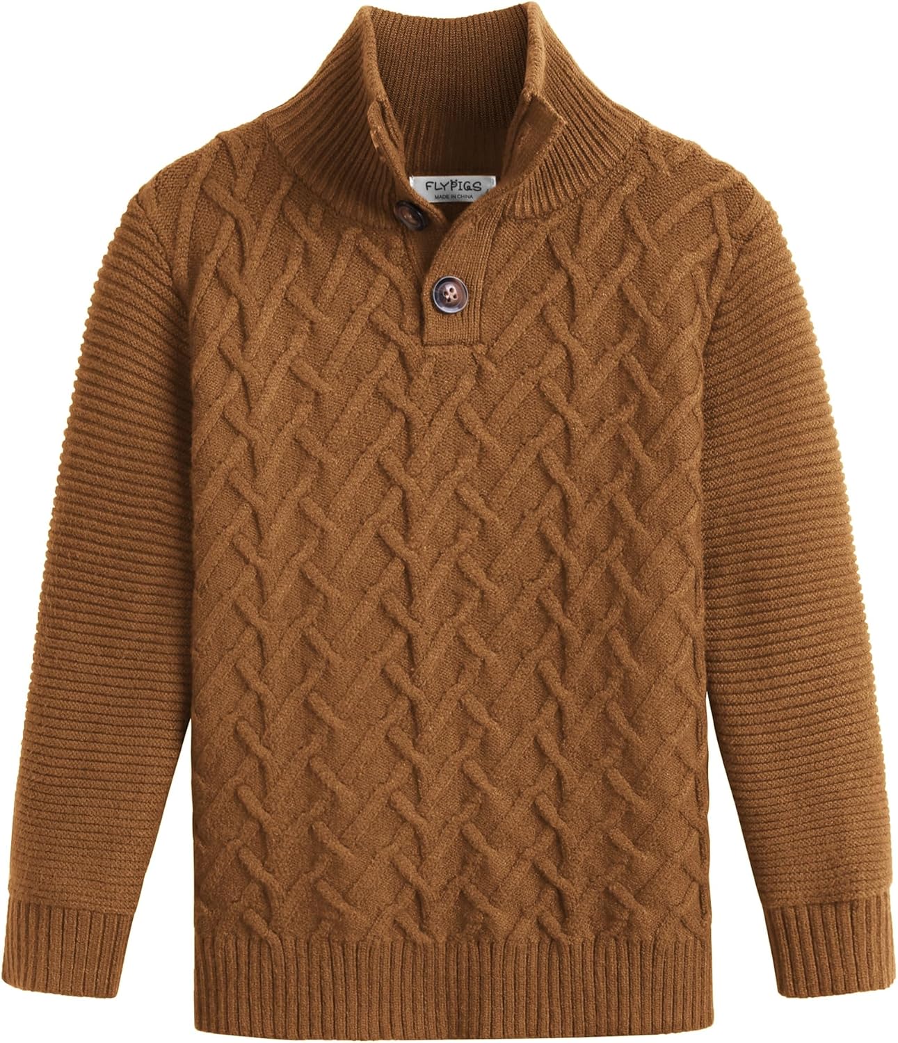 Boys Turtleneck Sweater Long Sleeve Cable Knit Button Up Pullover Winter Warm Tops for Kids 4-13 Years