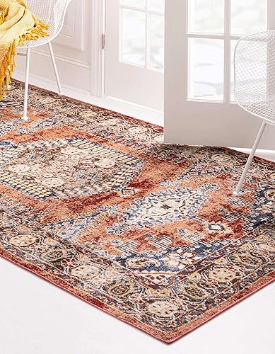 Miniatura 4 de Unique Loom Utopia Collection - Alfombra de área Larissa (6 pies 1 pulgada x 9 pies, rectangular, terracotaazul)