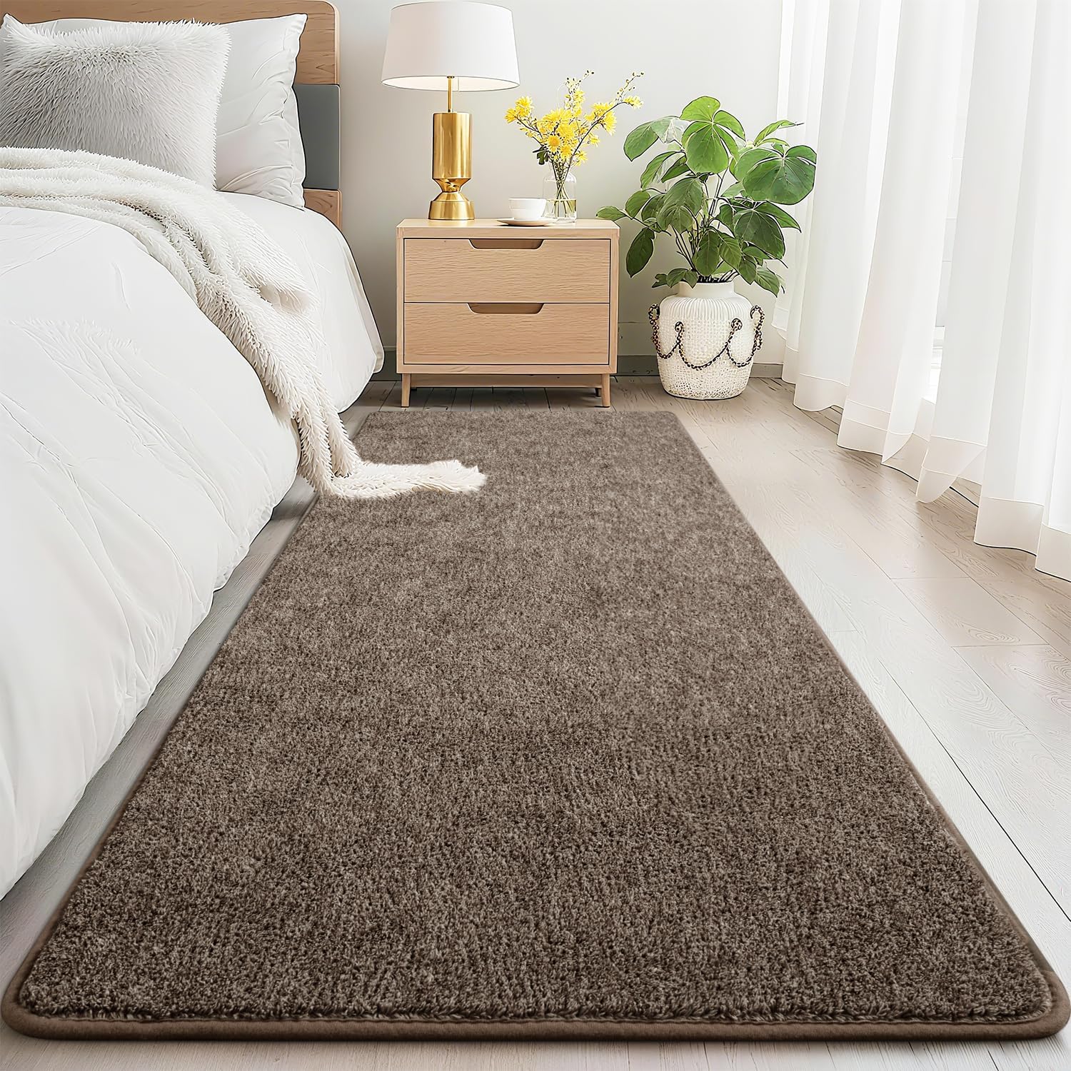 HQAYW 2x6 Soft Runner Rug for Hallways, Thickened Memory Foam Small Throw Bedside Rugs for Bedroom Living Room, Indoor Low Pile Washable Non Slip Carpet for Teens Kids Nursery Dorm Decor, Brown - Image 3