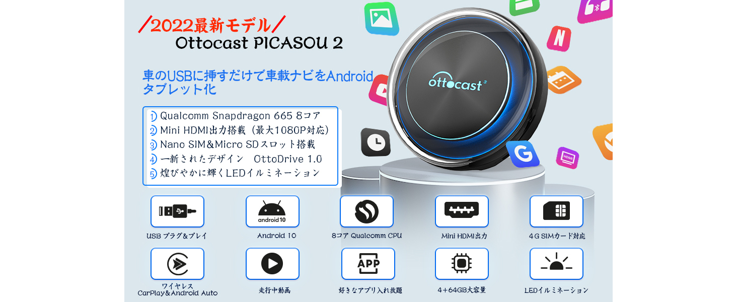 Ottocast PICASOU2 CarPlay AI Box 4+64GB