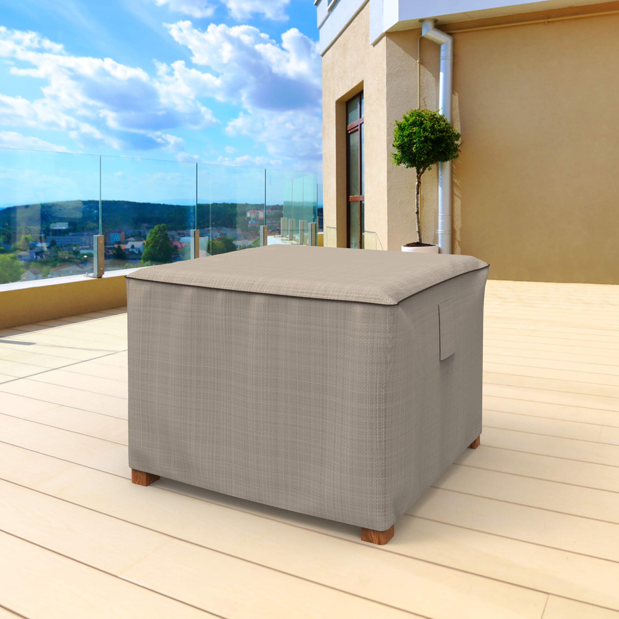 EmpirePatio Tan Tweed Square Patio Table Cover/Ottoman Cover, Extra Large