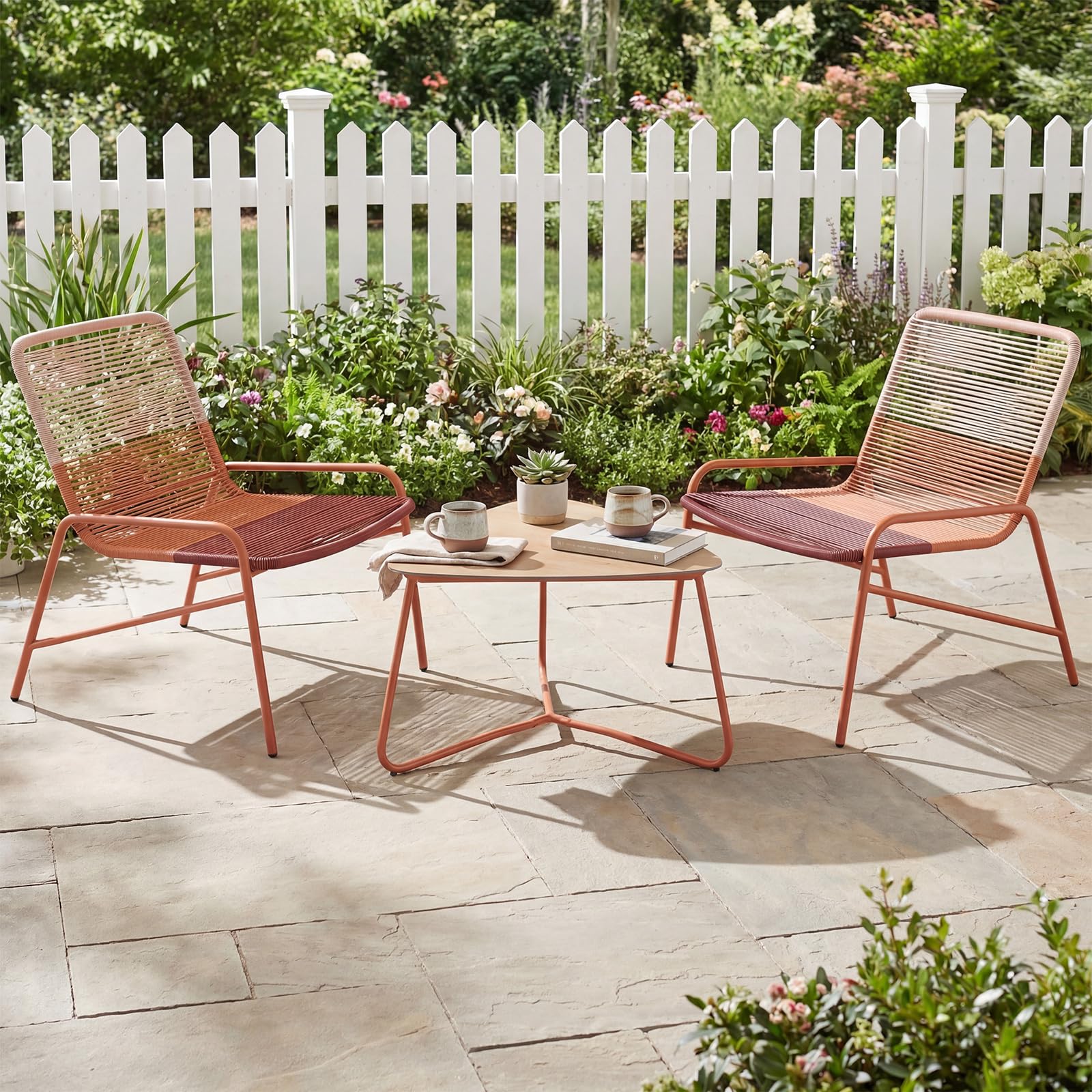 GIANTEX Set di mobili da giardino in rattan, per balcone, piccolo balcone, set di 2 sedie con tavolo, mobili da balcone per 2 persone, mobili da terrazza per esterni, set di mobili da giardino
