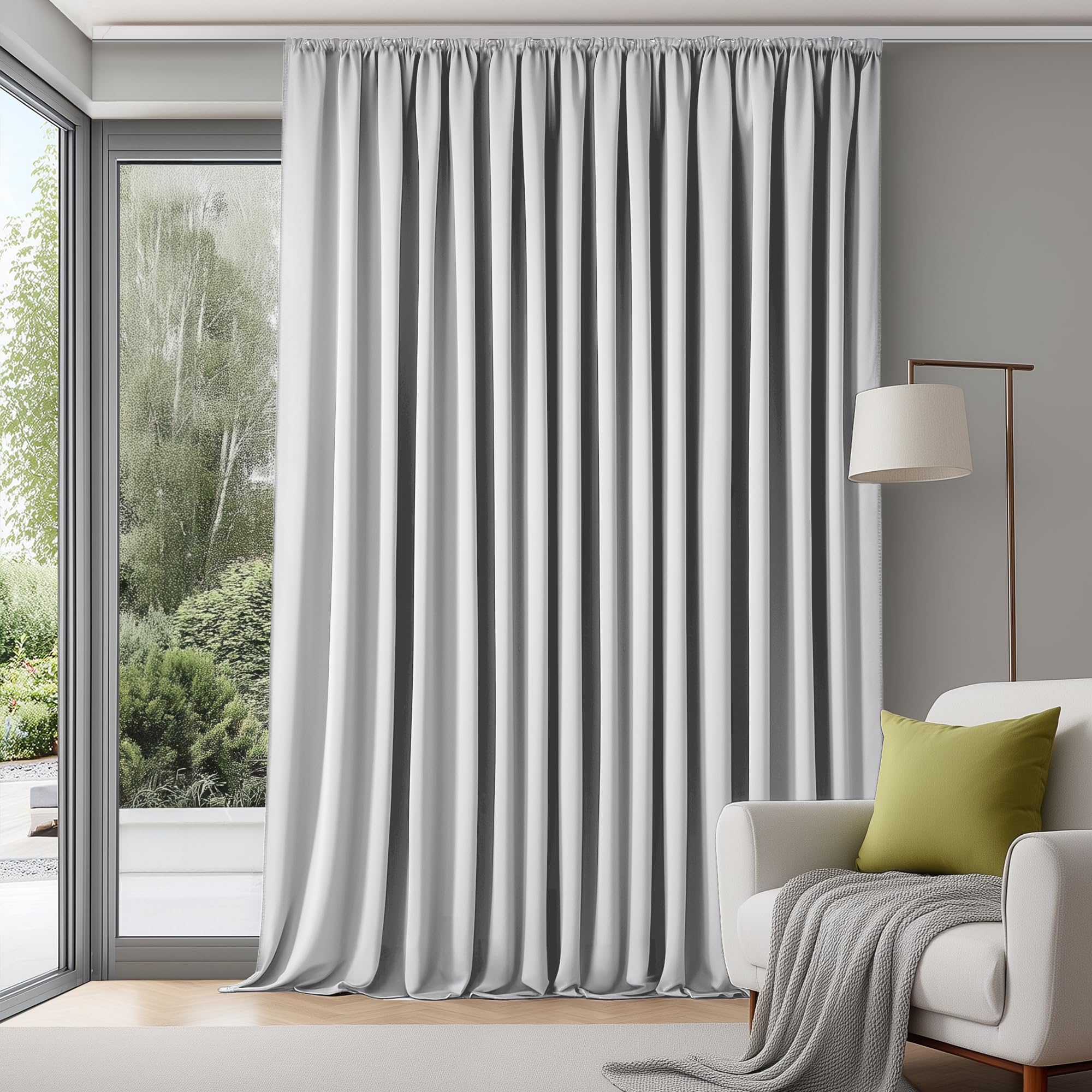 Deconovo Extra Breite Gardinen Wohnzimmer mit Kräuselband Blickdicht Vorhänge für Schiene Raumteiler Vorhang Verdunklungsvorhänge Kälteschutz, 260x300 cm(HöhexBreite), Silber Grau, 1 Stück