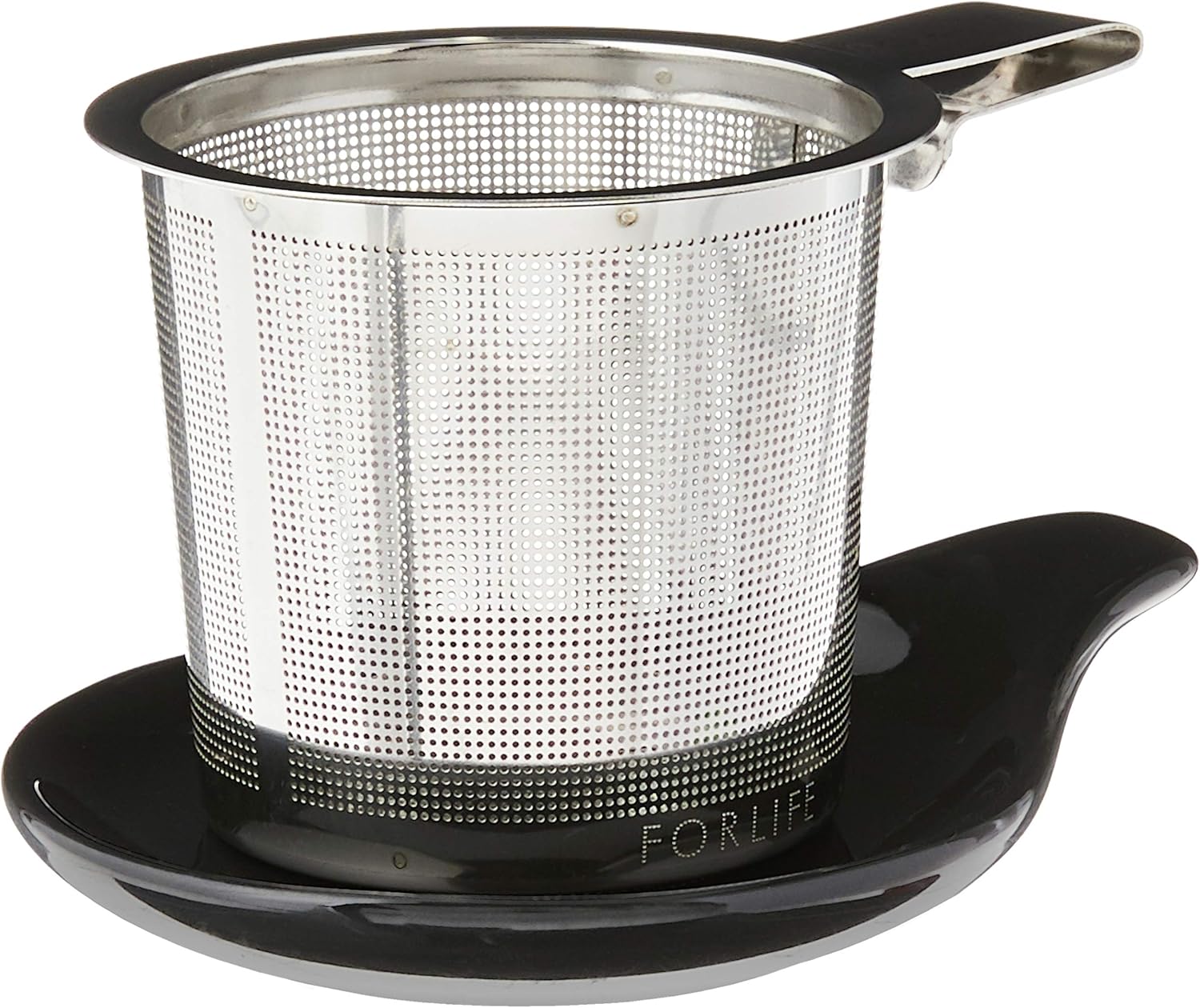 FORLIFE Hook Handle Tea Infuser and Dish Set, Black