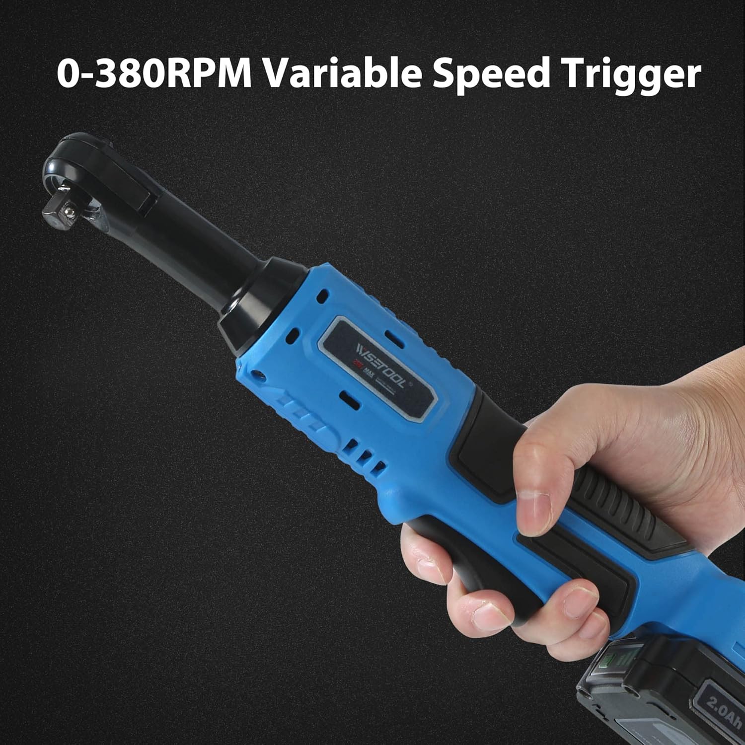 WISETOOL 20V 3/8 Inch Extended Cordless Ratchet Wrench w/ 2-Pack 2.0 Ah Batteries,60 N·m Battery Powered Ratchet Tool with 9 Sockets and Tool Bag