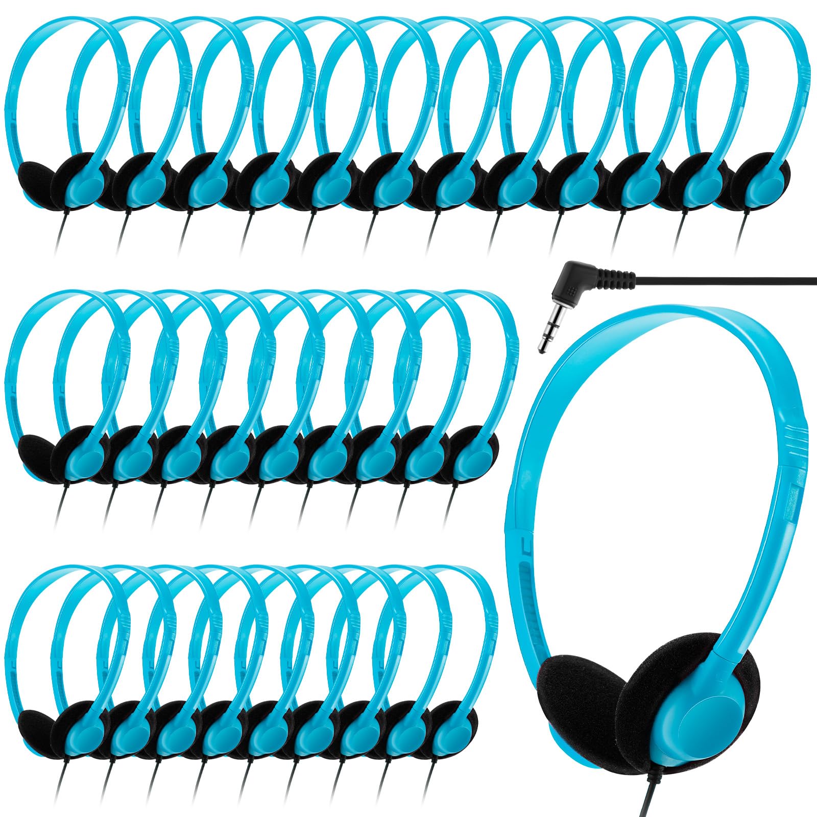 Yunsailing 30 Pack Bulk Headphones Set Over Ear Headphones with Adjustable Headband 3.5mm Plug Headsets Earphones for Learning Program, Computer Lab,