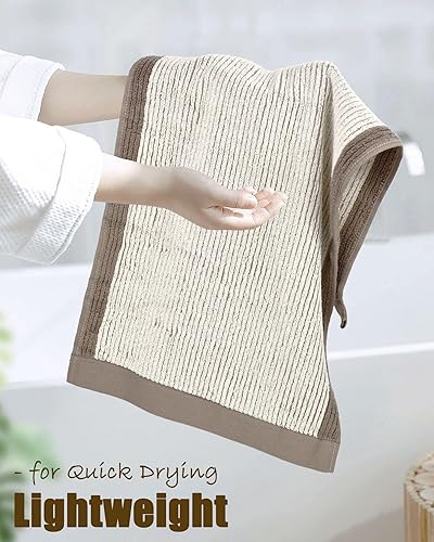 Miniatura 4 de Cleanbear Juego de 4 toallas de mano para baño, toallas faciales de algodón tejido jacquard, 28 x 13.7 pulgadas (marrón claro)