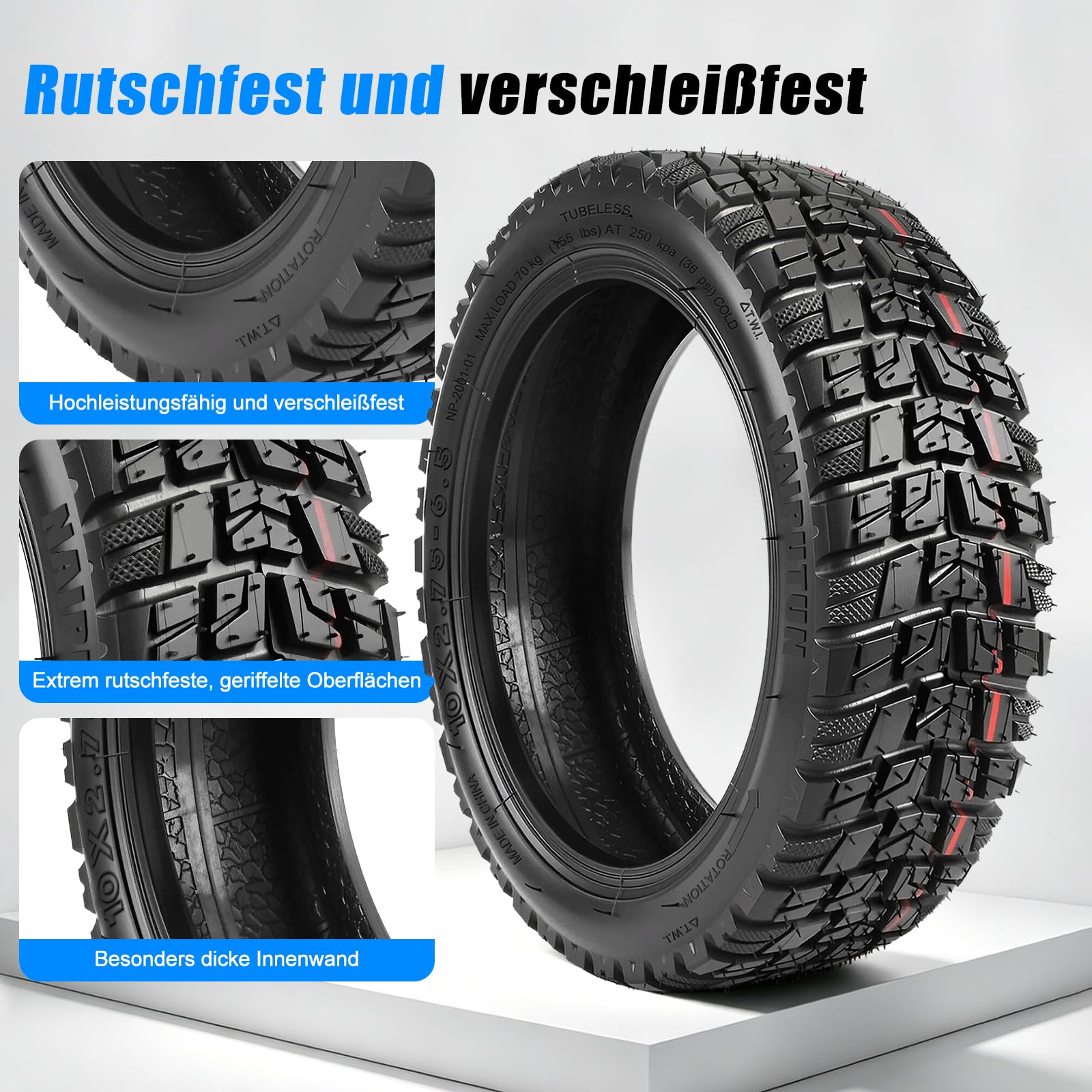 2 Pcs 10x2,75-6,5 Tubeless Reifen, 10 Zoll Scooter Reifen für Kukirin G2/G3/G2 Ultra/M4 Max/A1 Ersatzreifen, Vorne/Hinten Roller Verdicktreifen, Rutschfest und Durchstoßfest