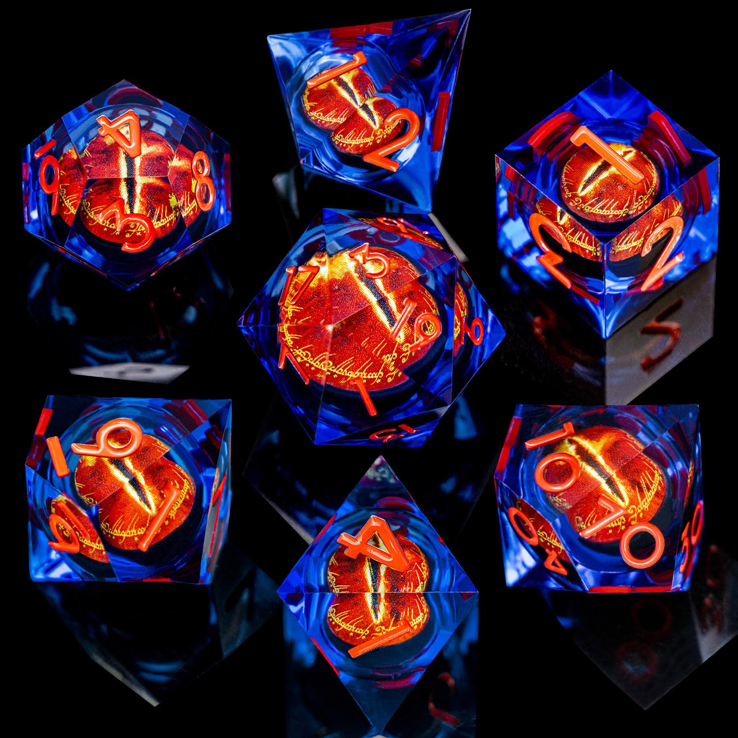 ARUOHHA Gazes Eye Dice DND Resin Dice Liquid Core Flaming RPG Sharp Edged Dice Set including Gift Box - Image 2