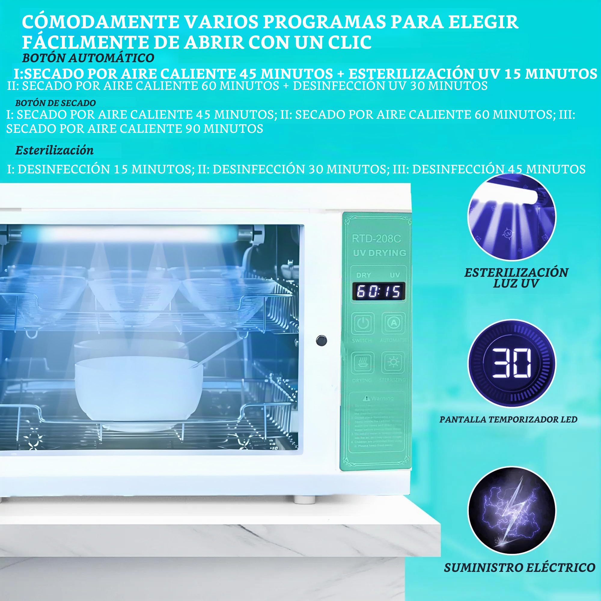 Esterilizador UV LED con Temporizador - Caja/Armario de Desinfección UV para Herramientas de Uñas, Manicura, Barbería, Salón de Belleza y Uso en Casa