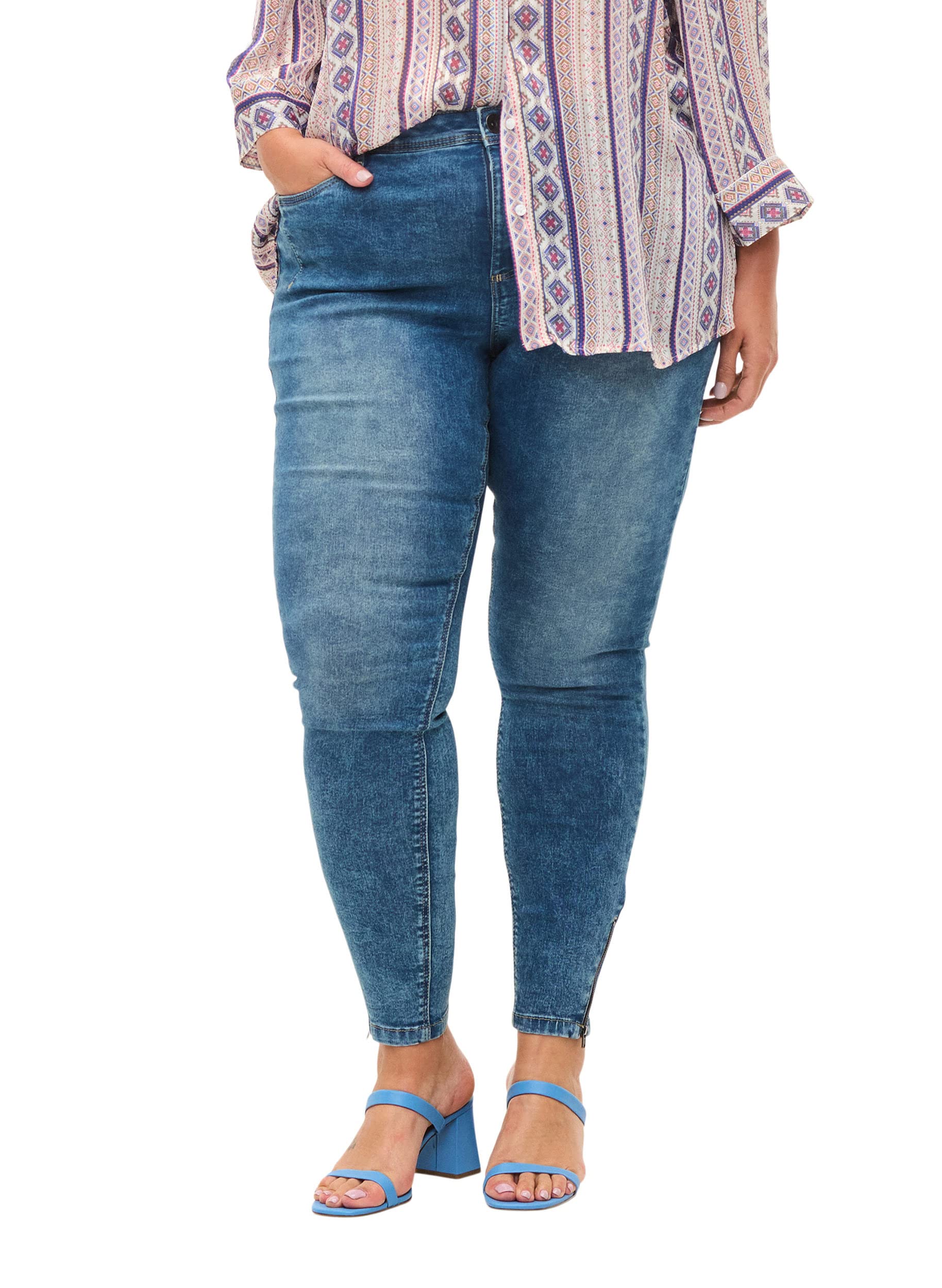 Zizzi Damen Große Größen Cropped Super Slim Fit Jeans Gr Gr 46 Blue Denim - Plus Size Damen Kleidung