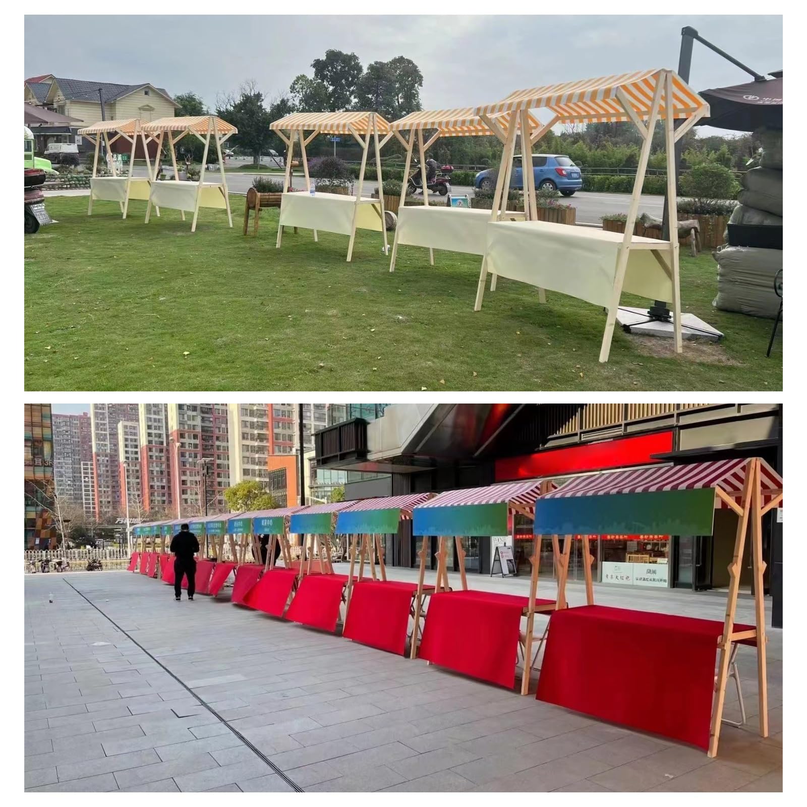 Generisch Marktstand-Ausstellungsstand mit Markise, Wooden Kiosk Faltbarer Verkaufsstand Für Straßen-/Bauernmarkt(Orange 2,120cm/47.2in)