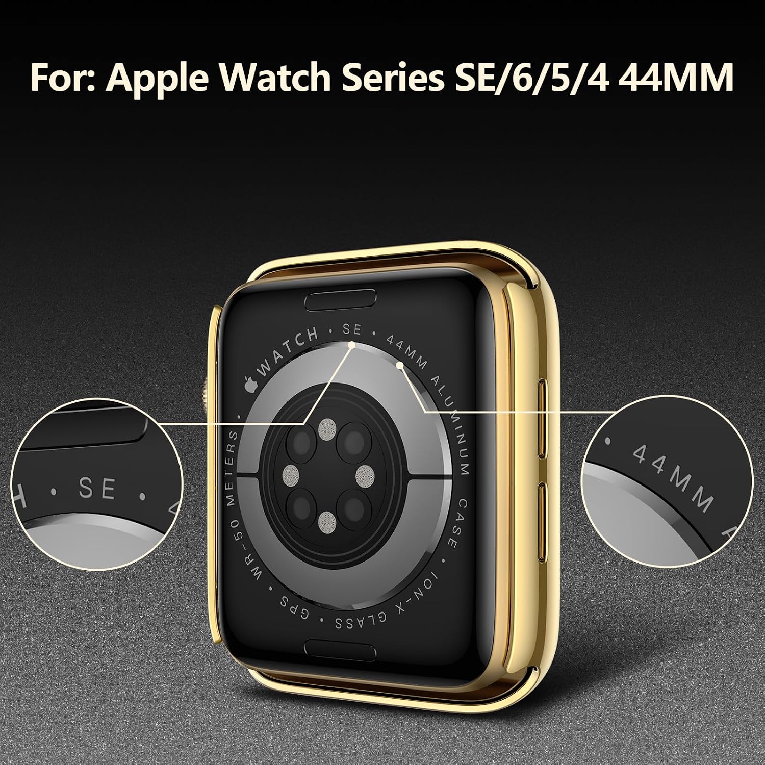 JULK [2 Pack] Waterproof Case for Apple Watch 44mm Built in Tempered Glass Screen Protector, Guard with HD Glass, Hard PC Cover for iWatch Series New SE 3 (2025)/6/5/4 44mm (1 Gold + 1 Transparent)