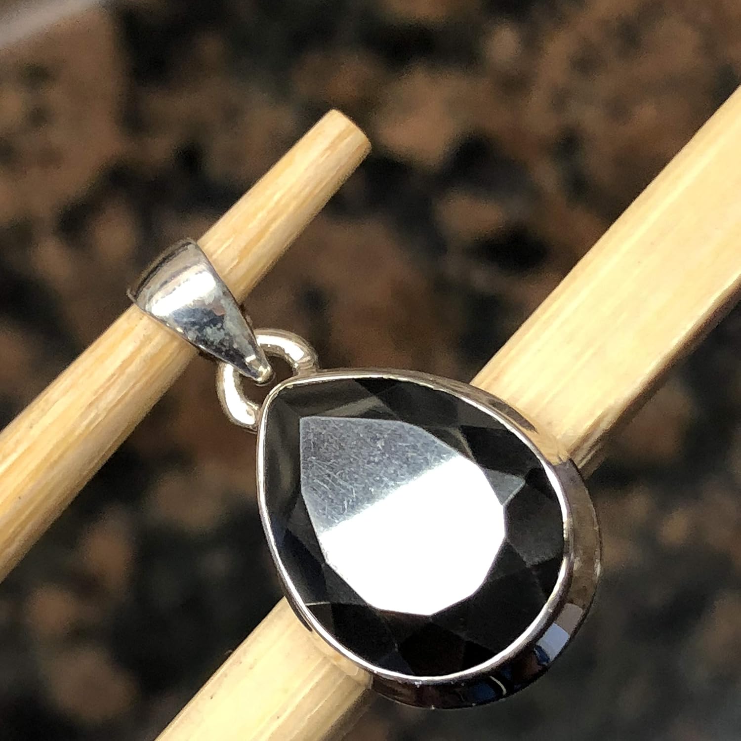 Natural Hematite 925 Solid Sterling Silver Pendant 25mm - Image 4