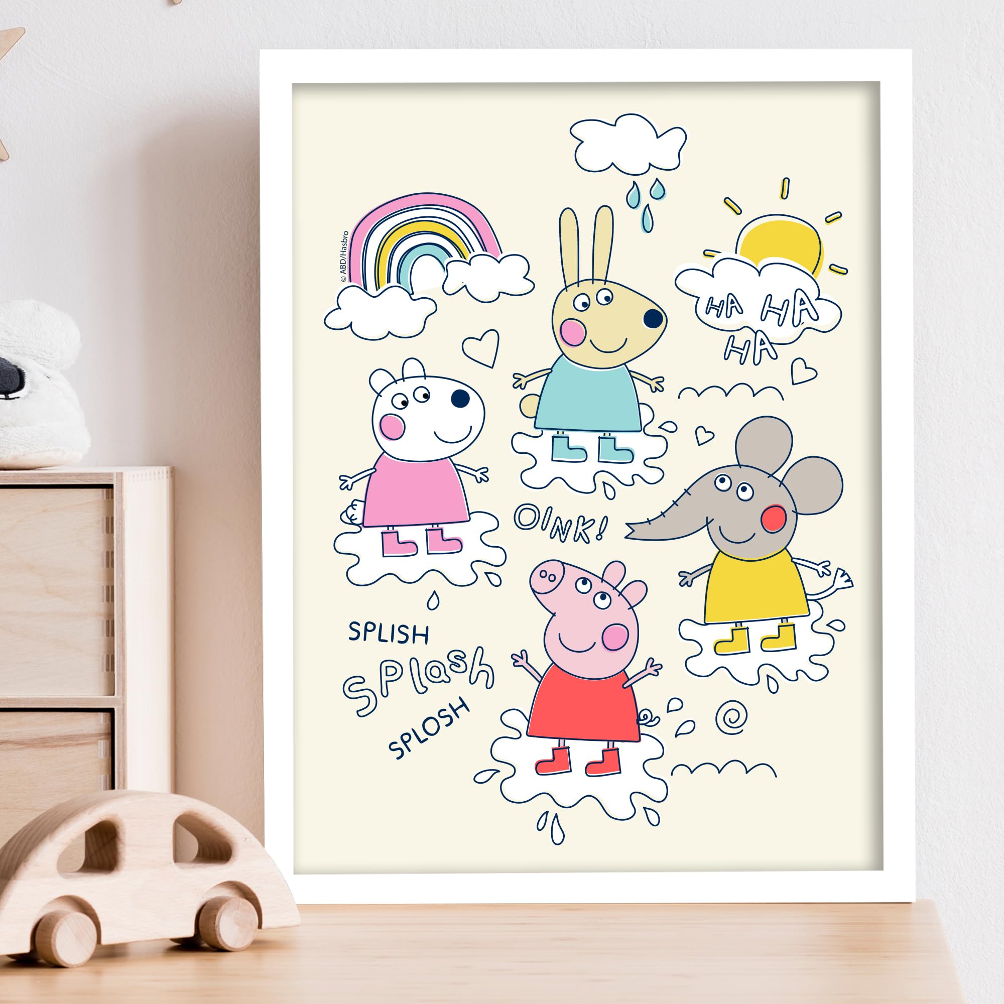 Themed Peppa Pig Print - Peppa and Friends Puddles Doodle Poster Wall Art (21cm x 29.7cm - A4)