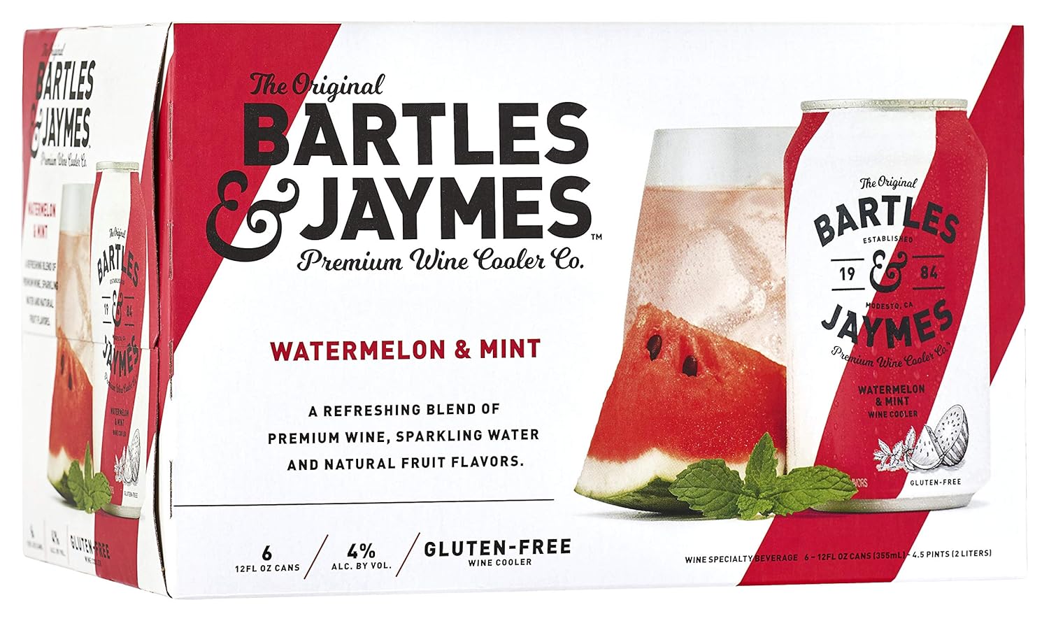 Bartles & Jaymes Watermelon Mint Wine Cooler 6 Single Serve, Cans Not