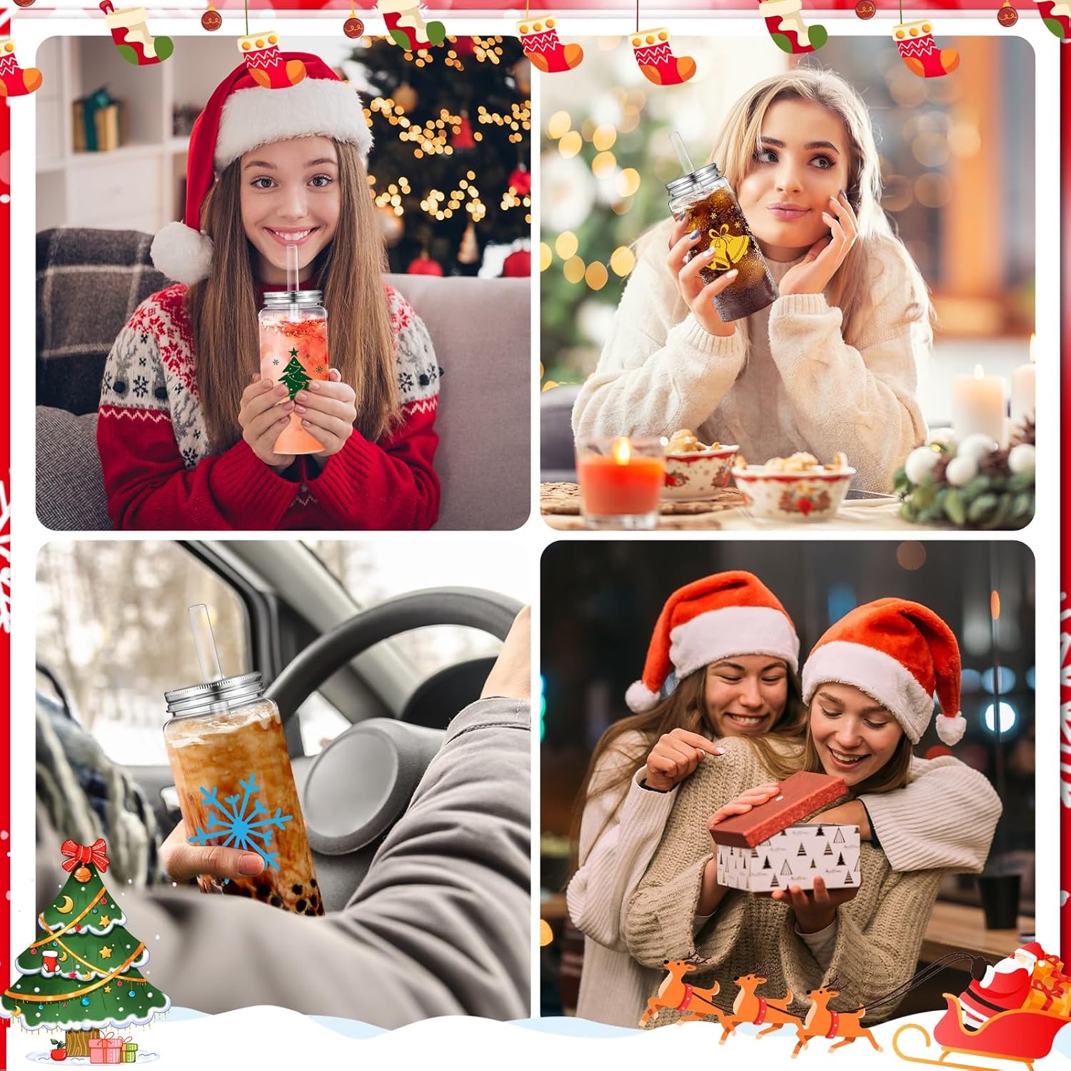 Skylety 24 Pcs Christmas Cups 13.5 oz Reusable Christmas Plastic Cups with Lids and Straws Snowflake Tumbler Xmas Tumbler for Coffee Wine Drinks for Decoration Party, 6 Styles - Image 7