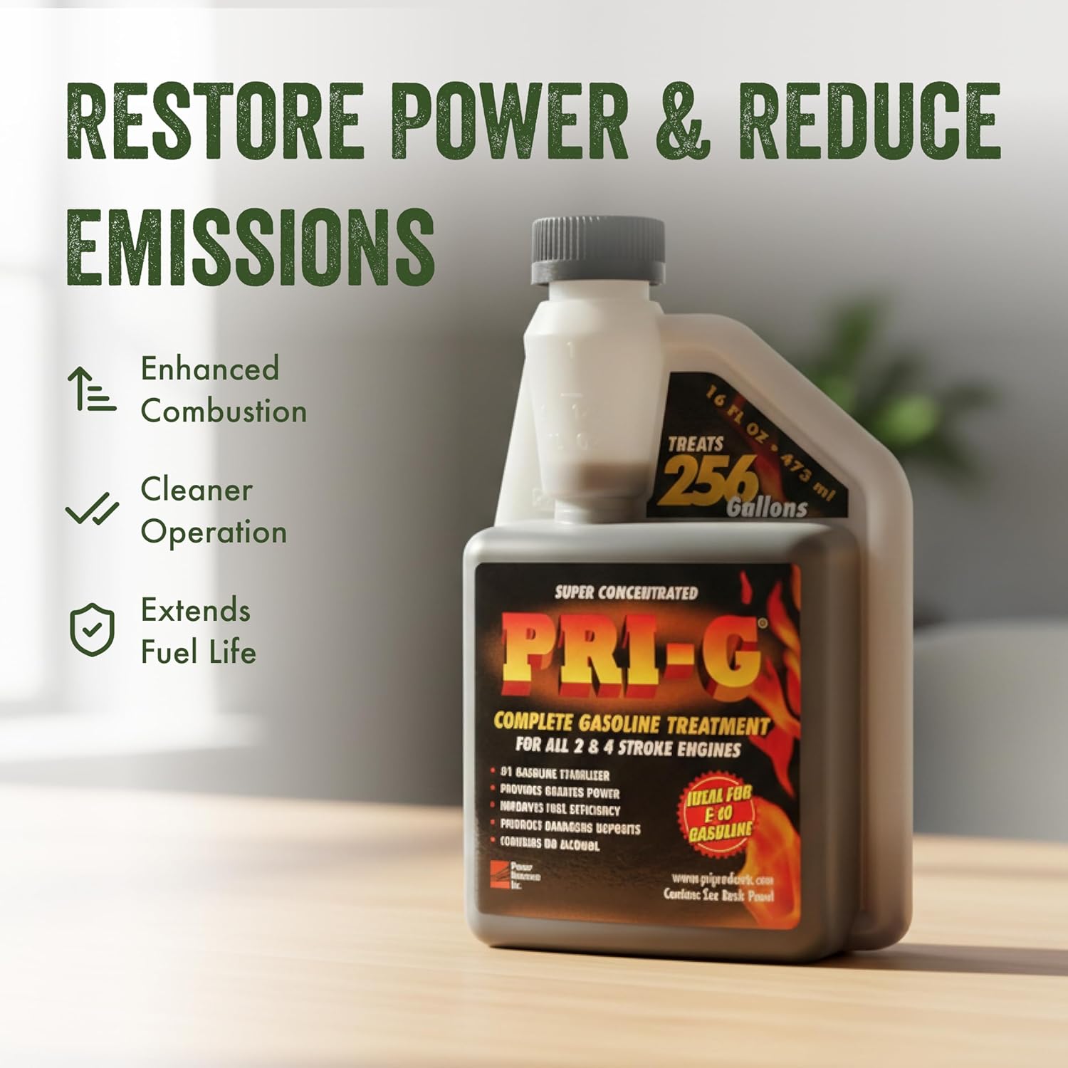 PRI-G Fuel Stabilizer and Gasoline Treatment, 16 oz – Super Concentrated, Treats 256 Gallons, Stabilizes Fuel, Improves Performance, Prevents Deposits, Safe for E-10 Engines (Pack of 1)