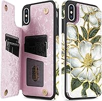 Vista 49 de NNH Funda tipo cartera compatible con iPhone Xs Max con bloqueo RFID, ranuras para tarjetas, folio de piel sintética, función atril, doble cierre