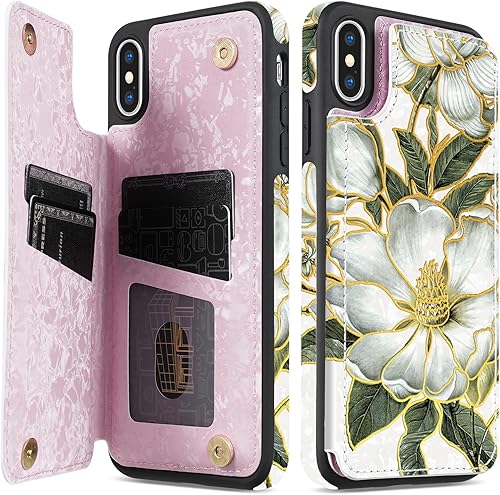 Miniatura 49 de NNH Funda tipo cartera compatible con iPhone Xs Max con bloqueo RFID, ranuras para tarjetas, folio de piel sintética, función atril, doble cierre